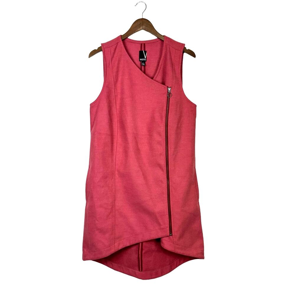 Valette Light Strawberry Red Felt Asymmetrical Side Zip Sleeveless Shift Dress